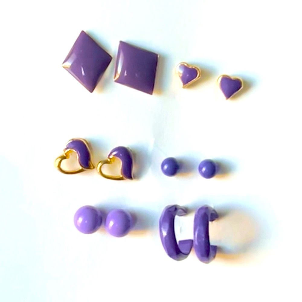 BOGO Six Pairs of Vintage 80s 90s Purple Post Stud Earrings